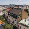 Aerial view of a hotel-inn in St. Pölten with surrounding buildings and streets.