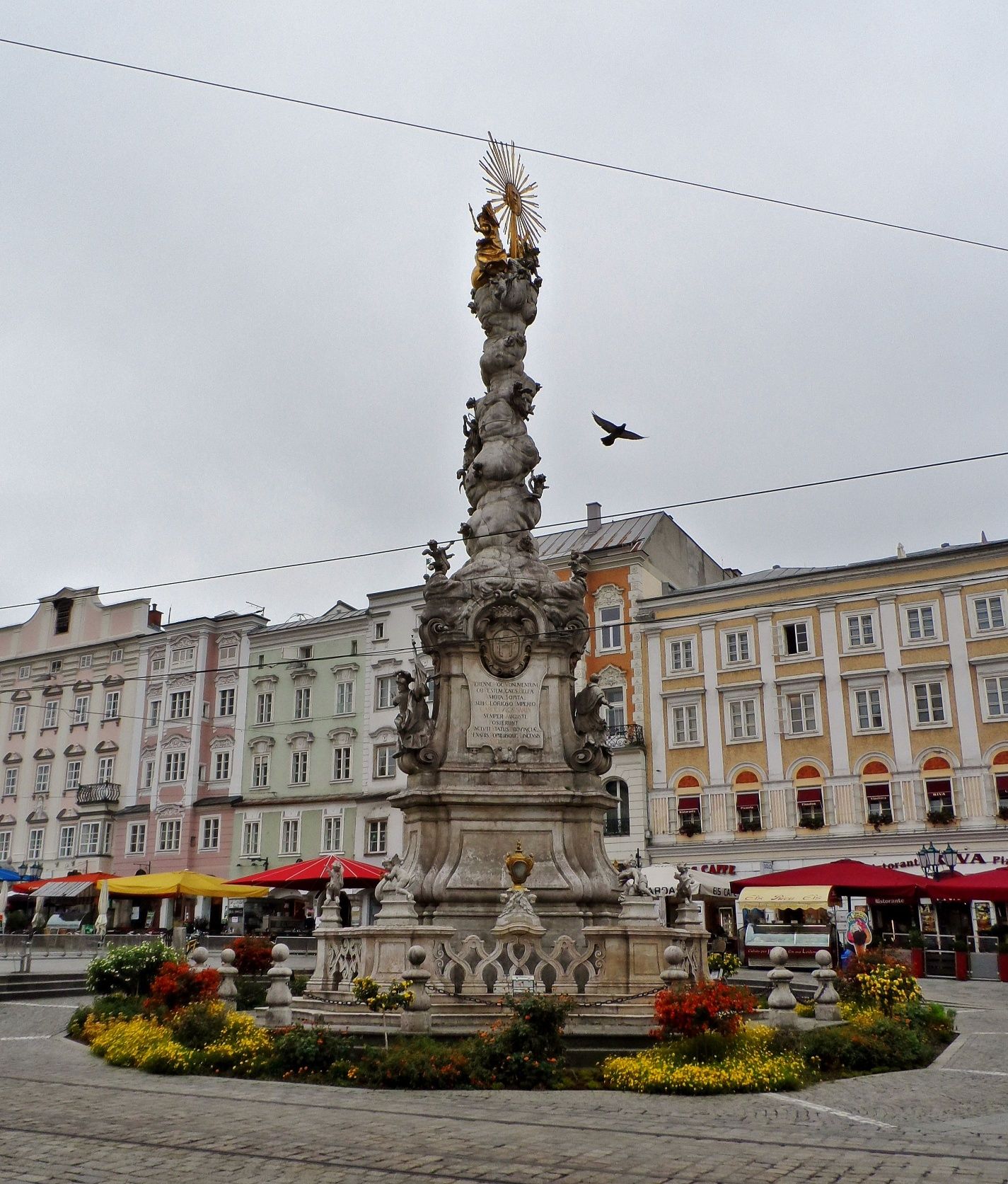 Linz main square with plague column